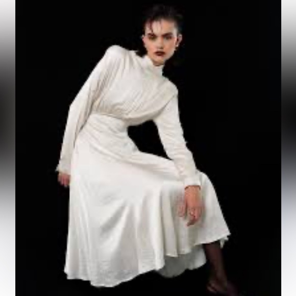 NWT The BEKK Nina High Neck Tea Length Dress Women’s Small ivory - Picture 3 of 11